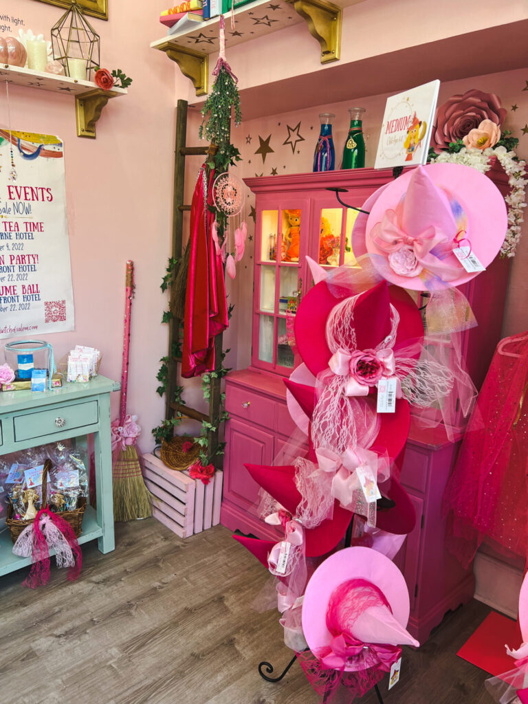 Pink witch hats in store in Salem