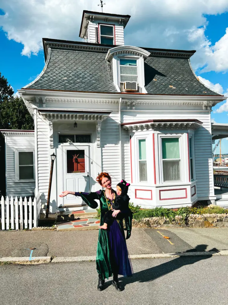 Mom and son dressed in Hocus Pocus costumes in Salem